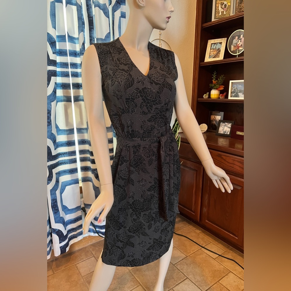 Mossimo Black Midi Dress with White Floral Design Size Medium